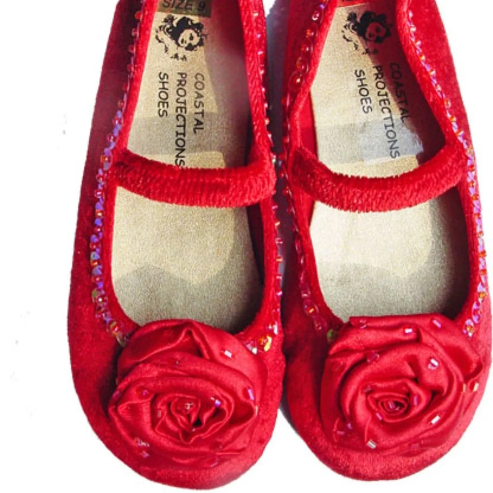NEW Coastal Projection Red Velvet & Sequins Girls Christmas Shoes 2 4‎ 6 7 Tdlr